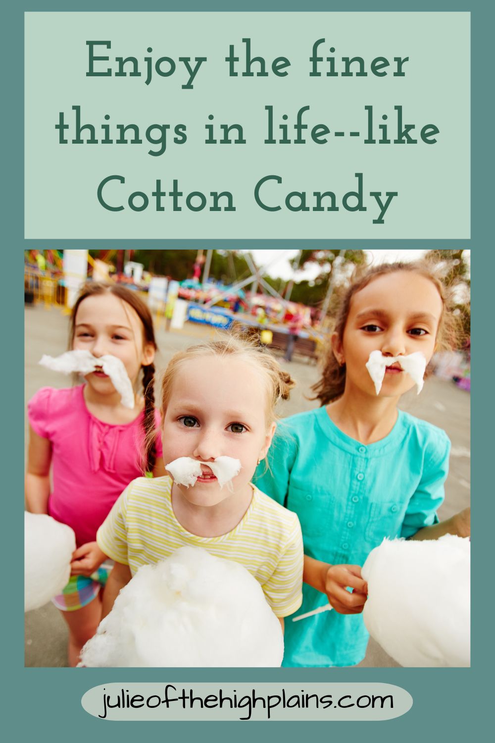 3 Girls with mustaches made from Cotton Candy.